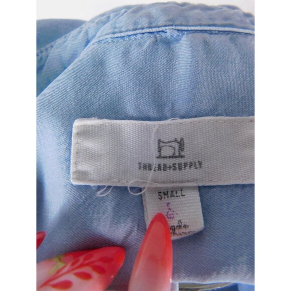 Thread Supply Shirt Womens Small Light Blue Tencel Button Front Short Sleeve - Picture 9 of 12
